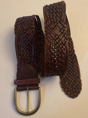Express Brown Woven Leather Braided Wide Belt Size M Brass Buckle